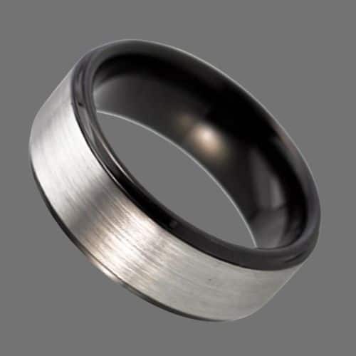 Brushed Silver and Black Tungsten Ring for Men 8mm