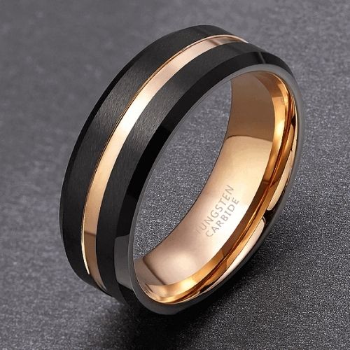 Black and Gold Ring for Men - Tungsten Carbide comfort fit 8mm