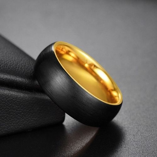 Brushed black and gold ring for men tungsten comfort fit