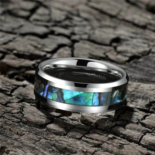 Mens Tungsten carbide ring with abalone shell 6mm comfort fit