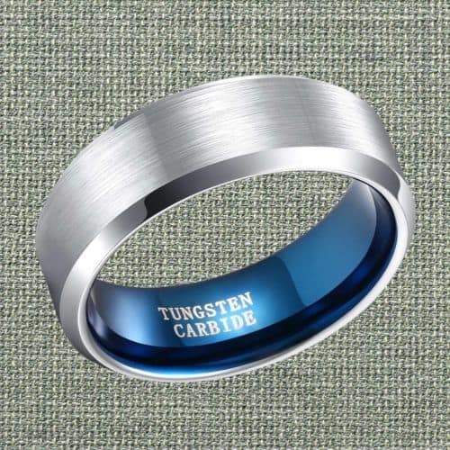 Brushed Silver Ring for Men, Polished Edges, and Blue Inside comfort fit