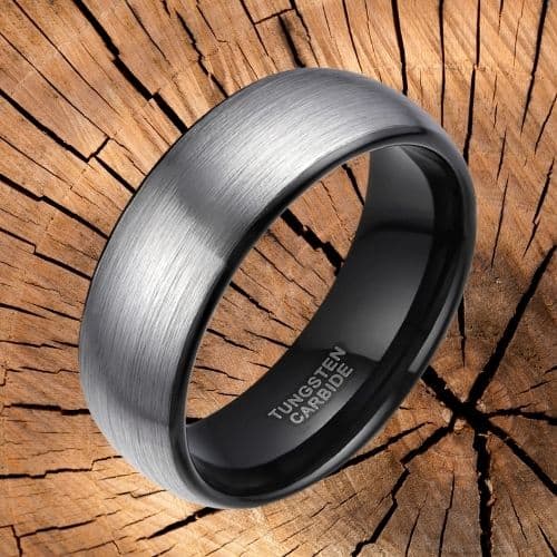 Tungsten Carbide Ring for Men - Brushed Silver and Black