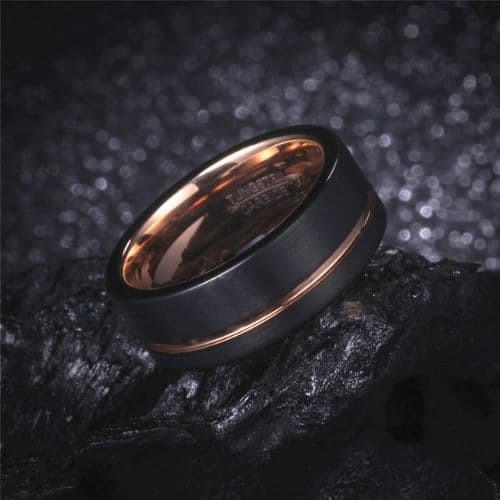 Tungsten Carbide Ring for Men - Black and Rose Gold mordern style design comfort fit