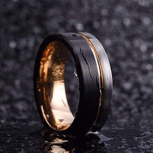 Black, Silver, and Rose Gold Tungsten Ring for Men