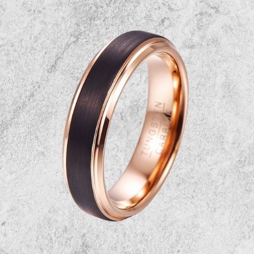 Tungsten Carbide Ring for Men - Black and Rose Gold