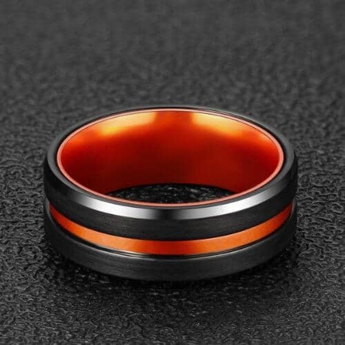 Black and Orange Tungsten Ring for Men 8mm modern style design
