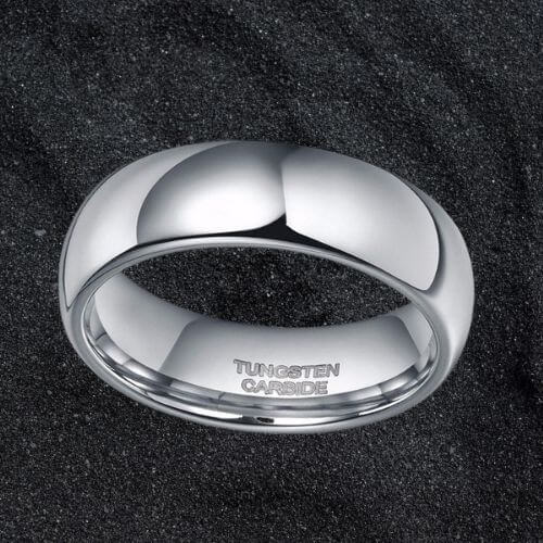 Silver Tungsten Ring for Men - Polished and Dome Shaped modern traditional style design