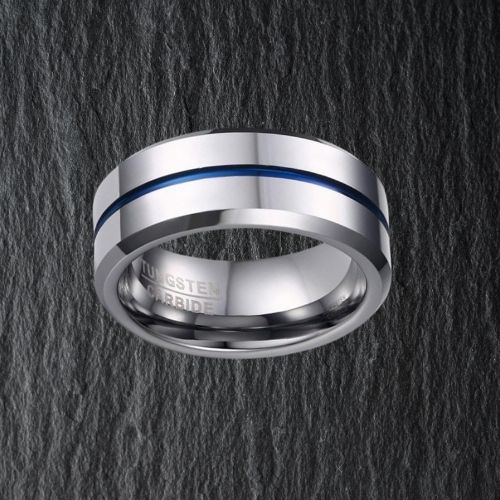 Silver Tungsten Mens Ring modern style design 8mm polished comfort fit