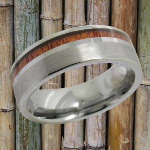 Brushed Silver and Wood Tungsten Ring for Men comfort fit 8mm
