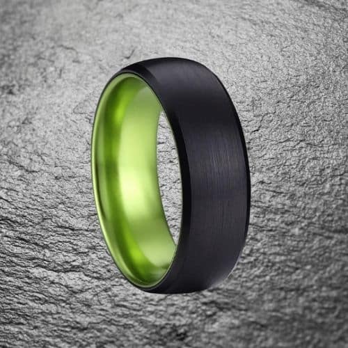 Super strong tungsten carbide mens ring, black and green