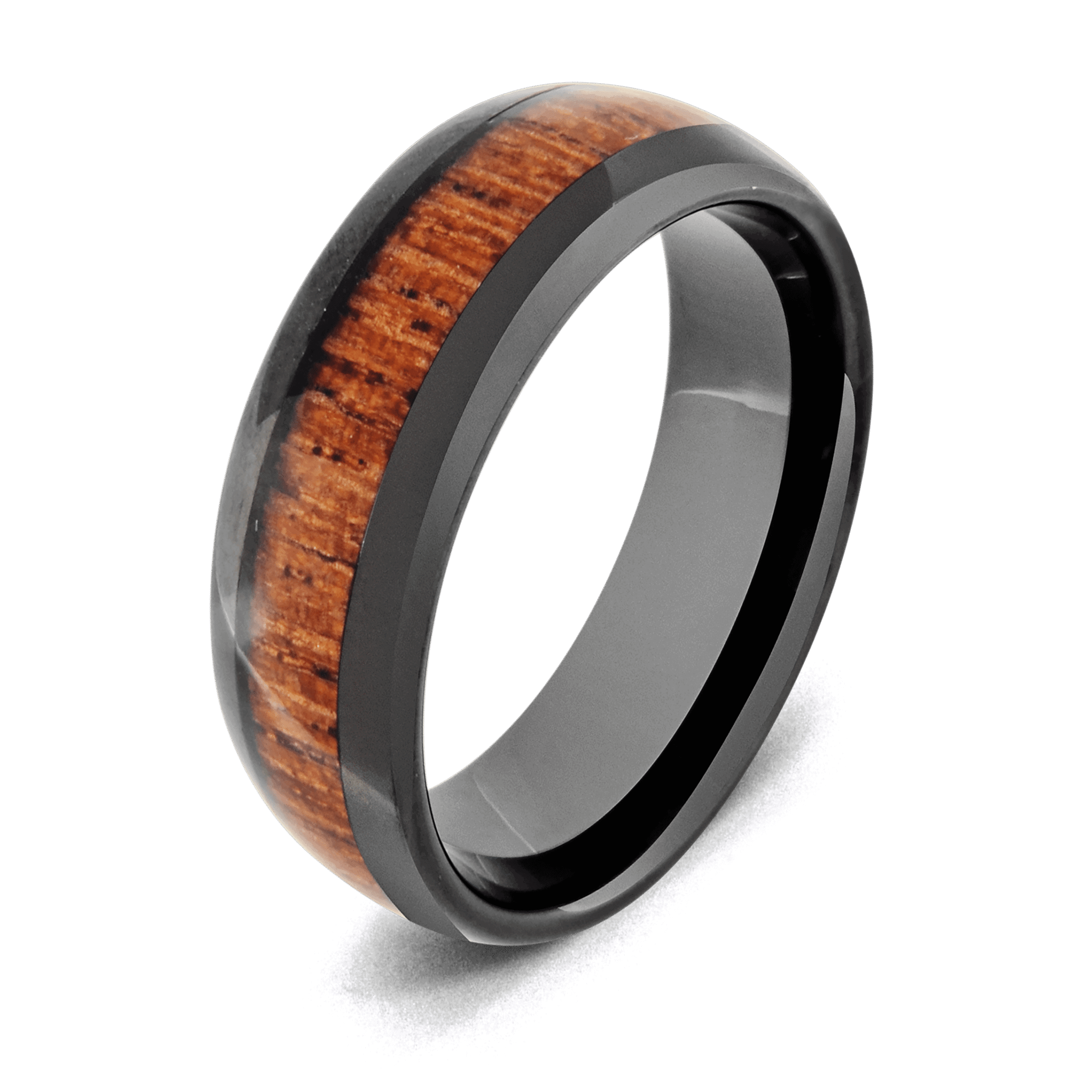 Black Ring with Natural Wood Inlay