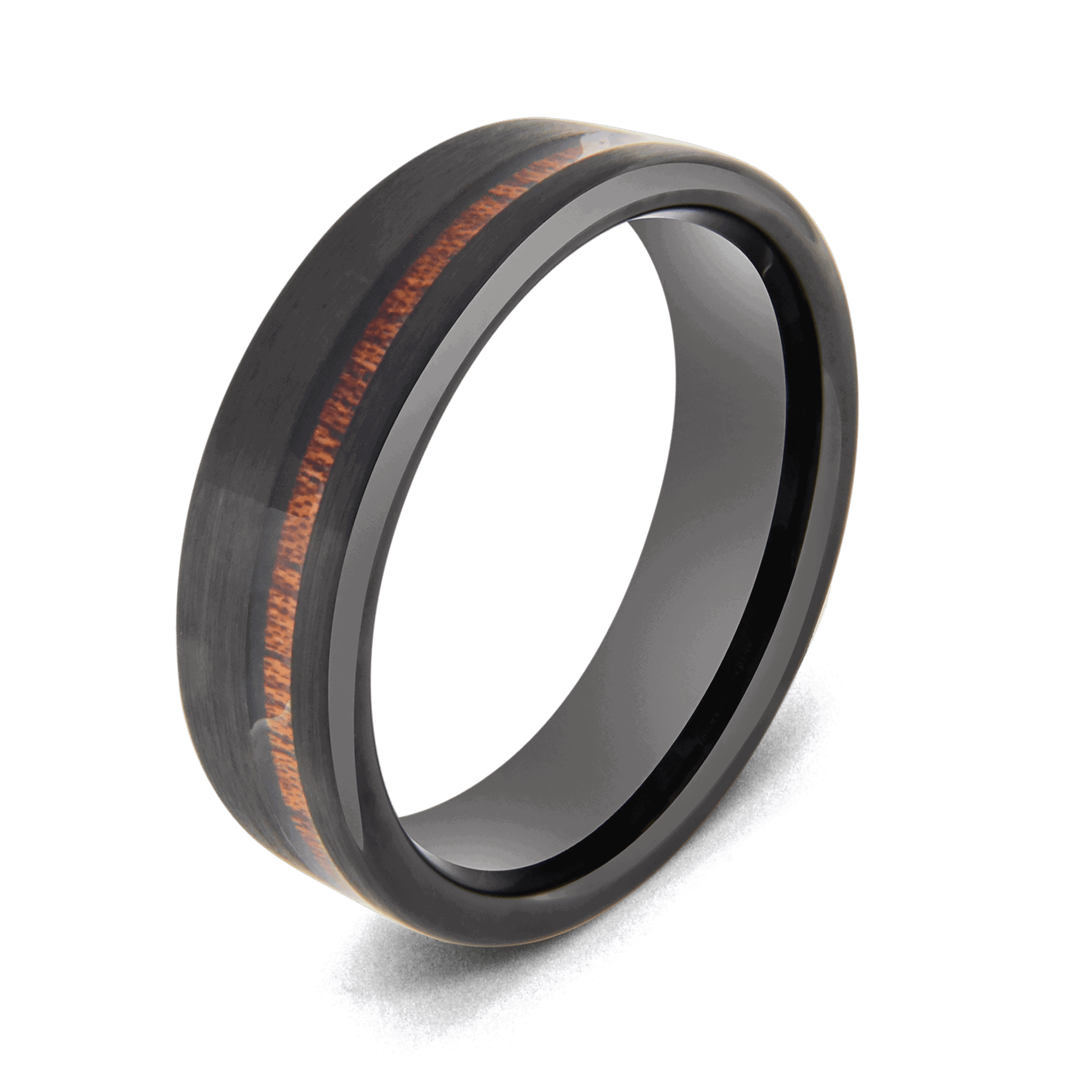 Black Men's Ring with Inlay of Natural Wood