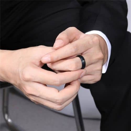 Mens tungsten ring - black with blue