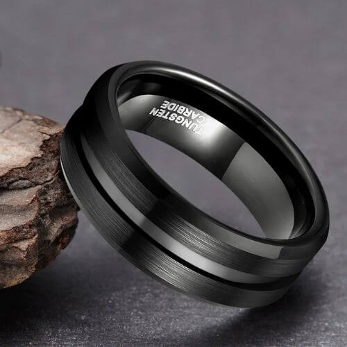 Elegant Black Man's Ring made with Tungsten Carbide