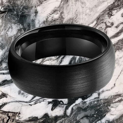 mens black ring brushed tungsten domed comfort fit modern style design