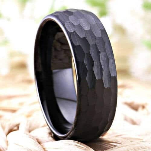 Hammered Black Mens Ring - Tungsten 8mm modern style design