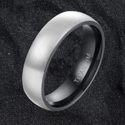 mens silver ring modern traditional style design brushed finish black inside