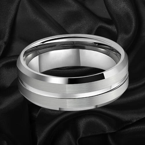 silver tungsten ring for men 6mm 8mm band brushed rims polished middle