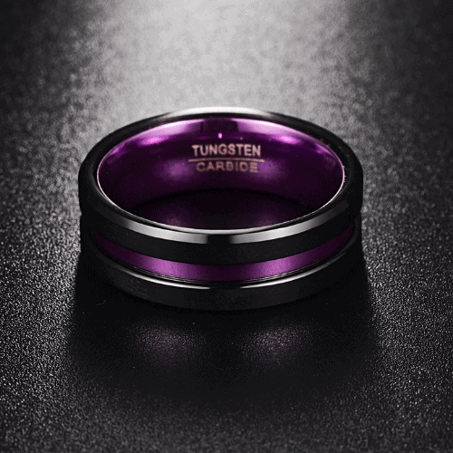 mens purple ring with back bands at the sides 8mm tungsten