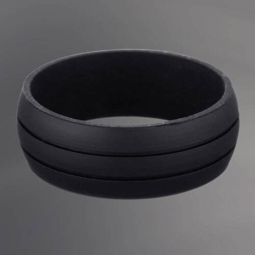 Mens silicone ring in black with two grooves