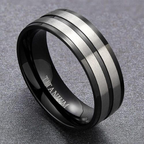 Black and Silver Titanium Ring for Men 8mm titanium band in all sizes
