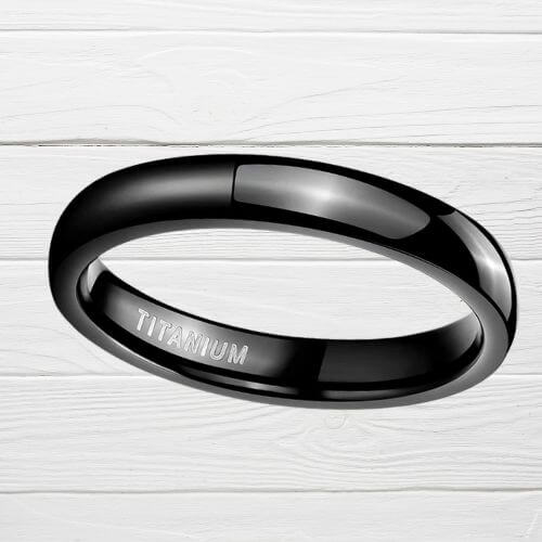 4mm men's titanium ring in polished black thin modern style design