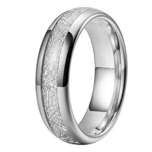 6mm 8mm mens tungsten and faux meteorite ring silver