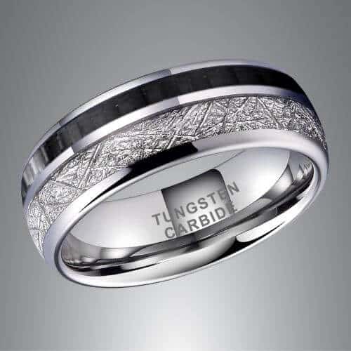 Faux meteorite and black carbon fibre ring for men modern style design