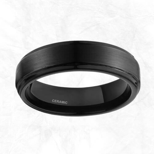 Mens ceramic ring in polished brushed black 6mm or 88 modern style design