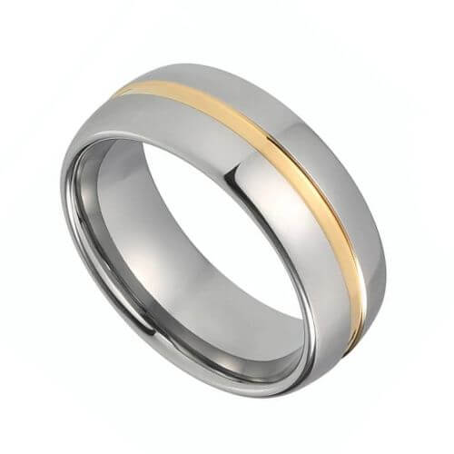 mens silver ring with gold band for wedding anniversary or engagement in all sizes 8mm tungsten