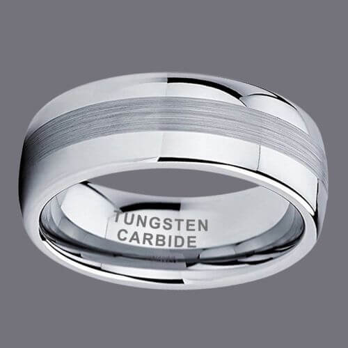 Domed silver ring with brushed silver centre for men tungsten band