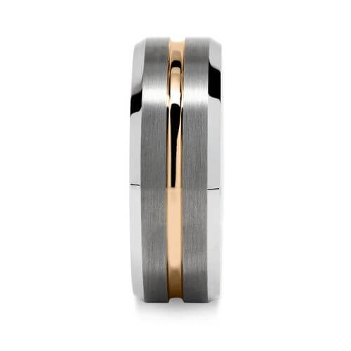 Brushed Silver Tungsten Ring with Rose Gold Centre
